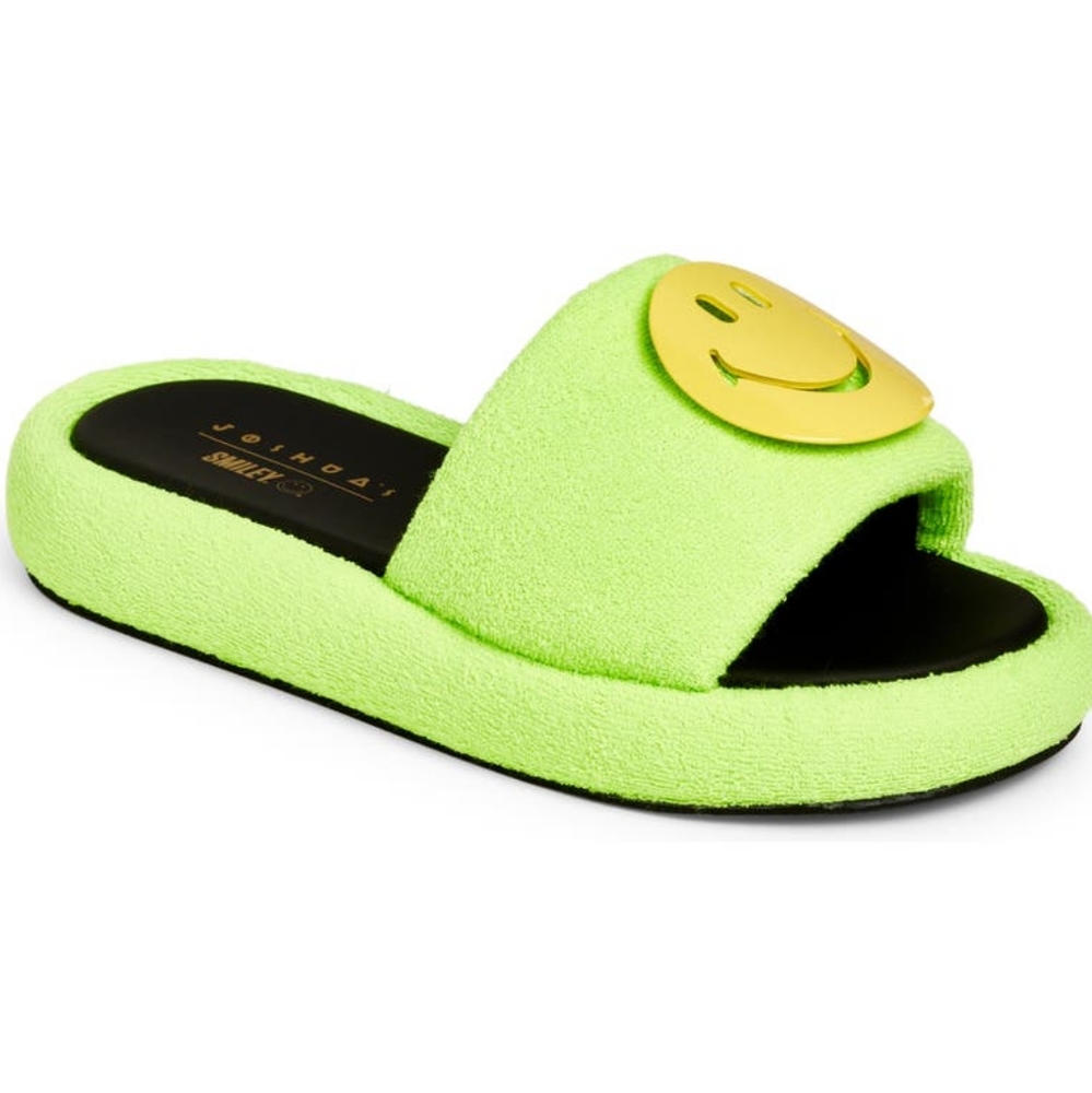 NIB JOSHUAS X Smiley Green Smile Platform Slide Terry Cloth Unisex Sandals sz 40